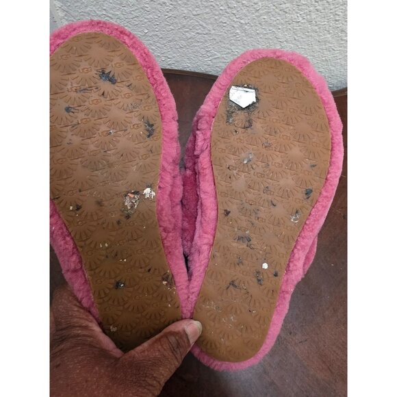 UGG Women's Pink Fluffy Shearling Slide Slippers With Elastic Strap Size 6 - Picture 8 of 10